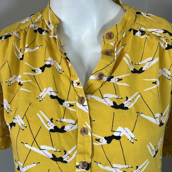 Anthropologie Emily Isabella Robina Blouse TRAPEZISTS Yellow Circus Top Sz XS - Picture 5 of 16